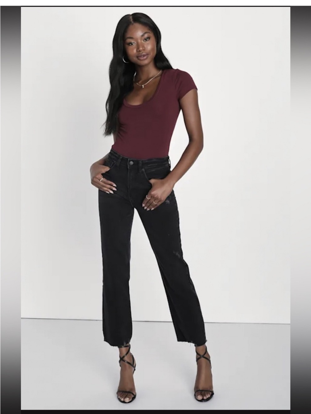 Lulus Simple Charisma Burgundy Scoop Neck Short Sleeve Bodysuit - Size S